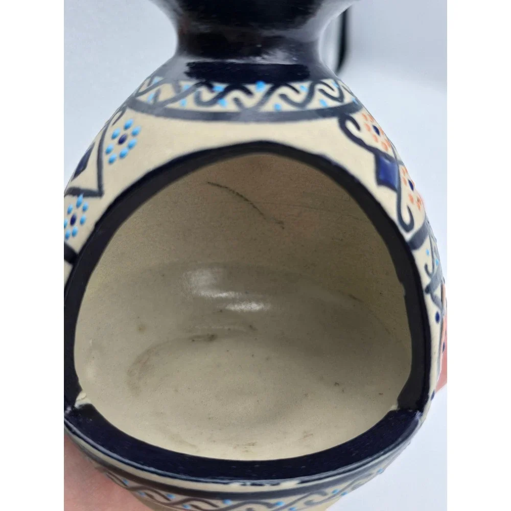 Servin Mexico Ceramic candle holder Blue Hand Painted Pottery Vintage 4in Excell